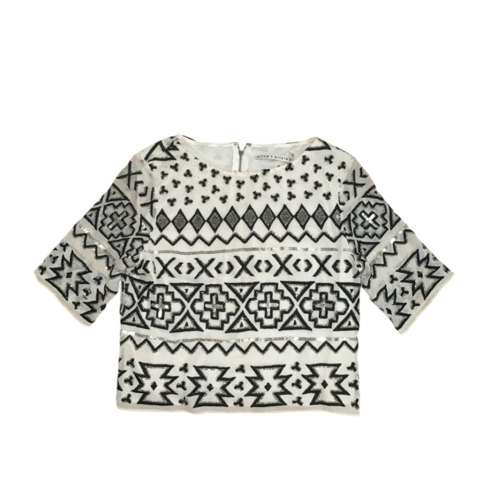Alice + Olivia Eleanor Embellished Beaded Silk Crop Top Small
